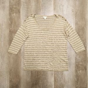 J. Jill Tan and White Lightweight Sweater Top